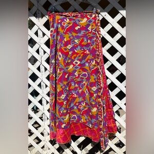 Sari Silk Reversible Wrap Skirt XL Goddess Ankle